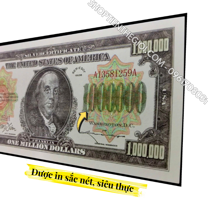 Tiền Lưu Niệm 1 Triệu USD Hình Tổng Thống Benjamin Franklin Dạ Quang